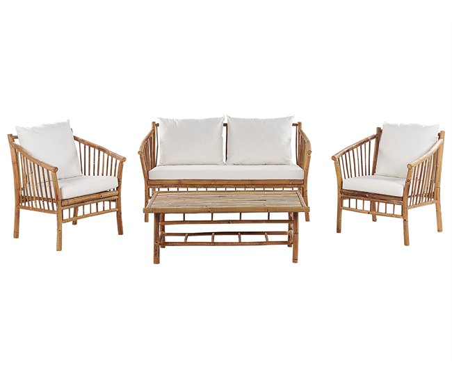 Beliani Conjunto lounge Madeira de bambu MAGGIORE Castanho