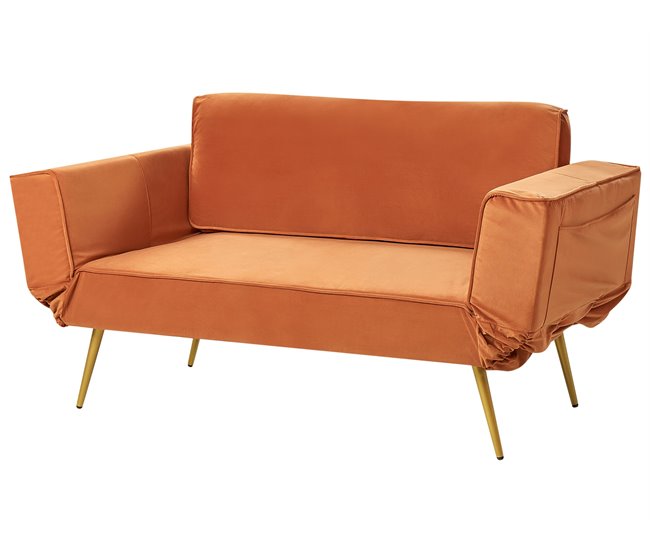 Beliani Sofá-cama Veludo SAARELA Laranja