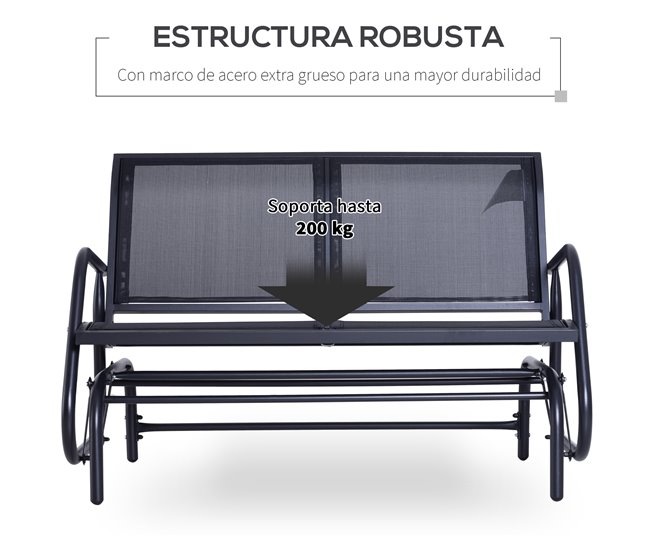 Banco Baloiço Metal e Tecido de Textilene Outsunny 120x70 Preto