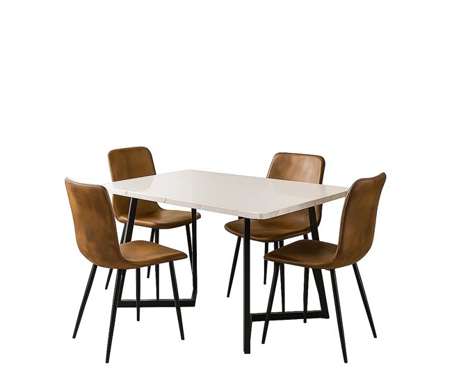 Conjunto mesa retangular mármore branco + 4 cadeiras vintage