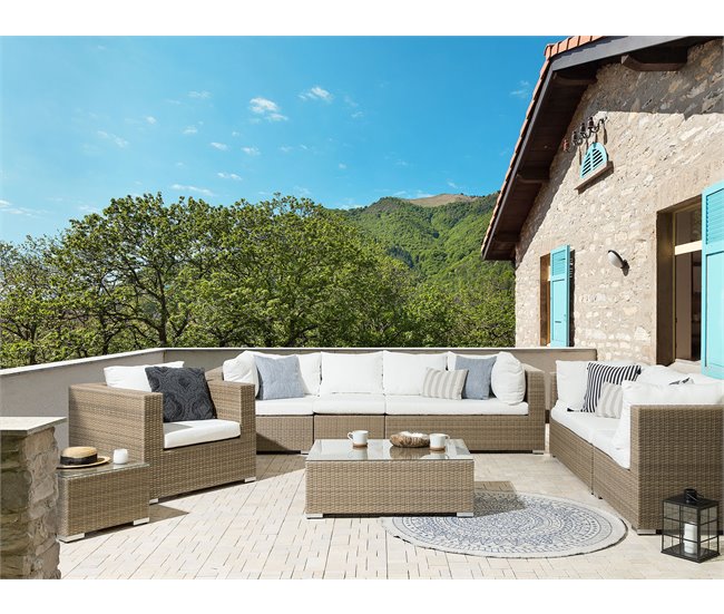 Beliani Conjunto lounge Ratan sintético MAESTRO Branco/ Bege