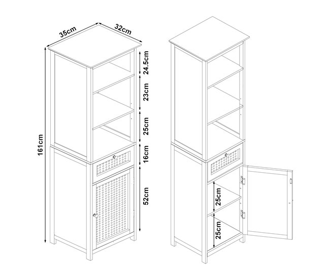 Armário alto Karlsøy com gaveta MDF PVC rattan Branco