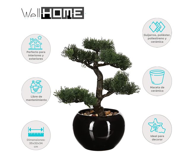 WELL HOME - Bonsai artificial em vaso de cerâmica Verde