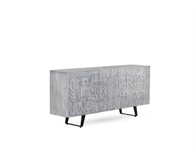 Aparador de 3 portas em madeira maciça de manga Cinza Claro