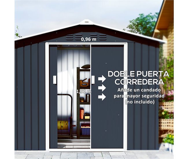 Abrigo de Jardim Aço Outsunny Cinza