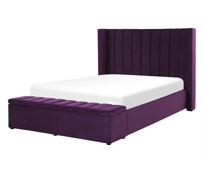 Beliani Cama com estrado Veludo NOYERS 170x247 Azul Marino