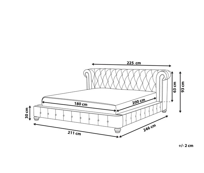 Beliani Cama Terciopelo CAVAILLON 225x246 Cinza Claro
