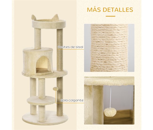 Arranhador para Gatos Aglomerado de Madeira, Pelúcia e Sisal Creme