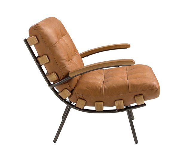 ANGEL CERDA Poltrona de couro marrom e freixo Camel