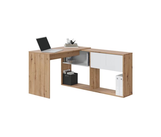 Secretária dupla com prateleiras Carvalho Cinza