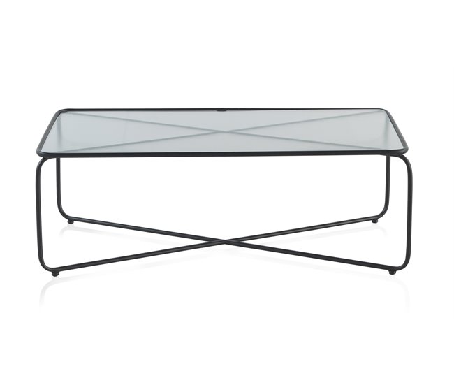 Mesa de centro de metal com tampo de vidro Preto