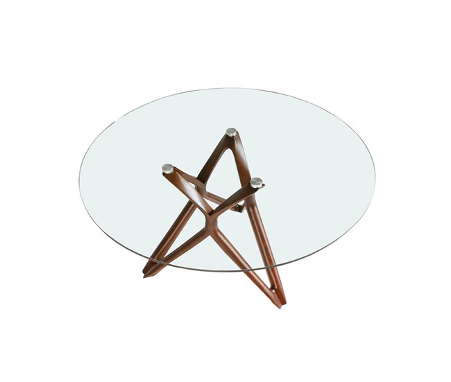 ANGEL CERDA Tabela de jantar redonda vidro temperado e nogueira 130x130 Nogal