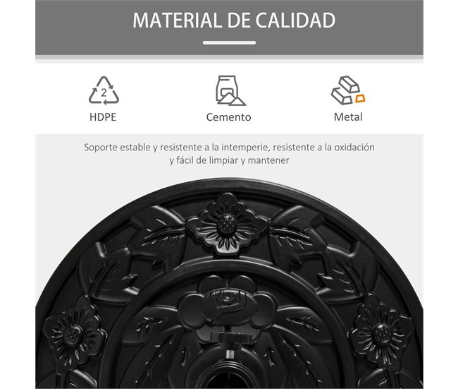 Base Chapéu de Sol Semicircular Aço, Cimento e HDPE Outsunny 50x32 Preto