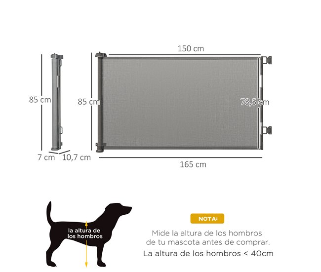 Barreira de Segurança para Cães Liga de Alumínio, PVC e ABS Cinza
