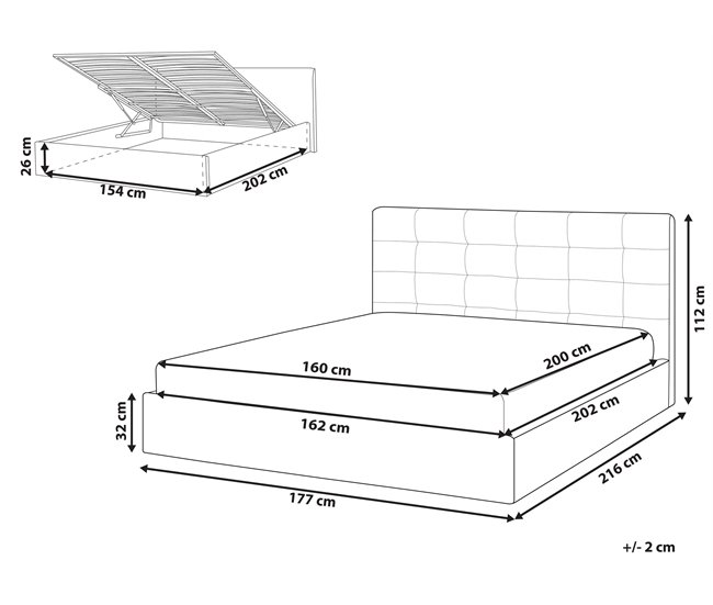 Beliani Cama com armazenamento Veludo LORIENT 177x216 Cinza Claro