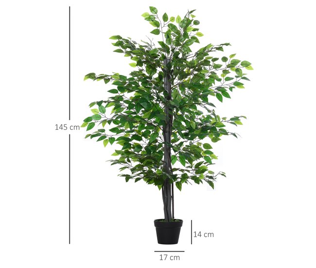 Árvore Artificial Ficus PE, PP, cimento e algodão lustroso Verde
