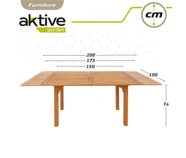 Mesa de jardim rectangular extensível em acácia para 6 pessoas Aktive Madeira