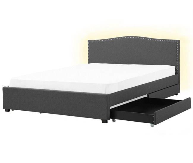 Beliani Cama com estrado Poliéster MONTPELLIER 187x213 Cinza Escuro