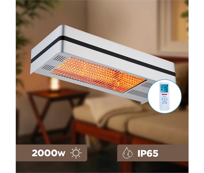 Sined HOT IRA INOX 2000 Aquecedor de pátio infravermelho com 2000W ajustável, Prata Prata