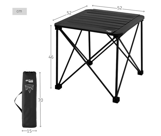 Aktive Mesa dobrável de camping removível e anti-inclinação c/bolsa Preto