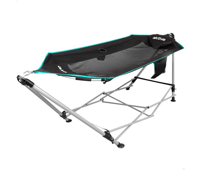 Aktive Rede dobrável com estrutura de aço com porta-copos Preto