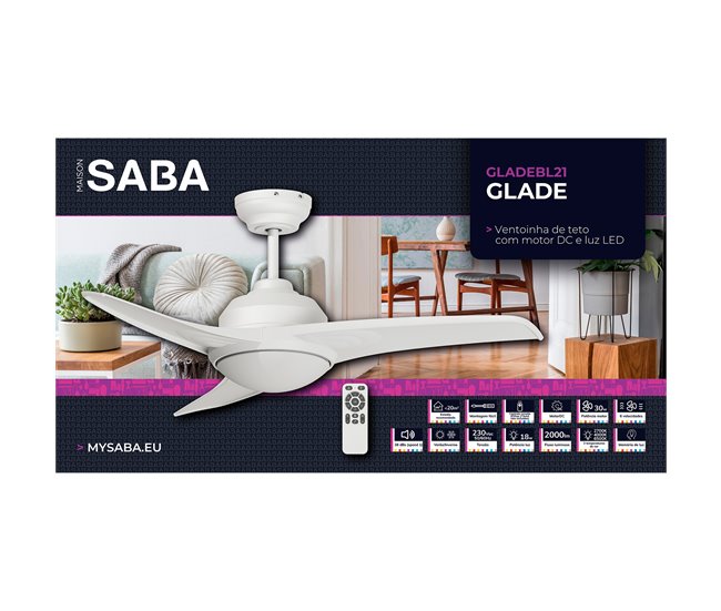 Ventoinha de teto GLADES com pás LED motor DC Branco