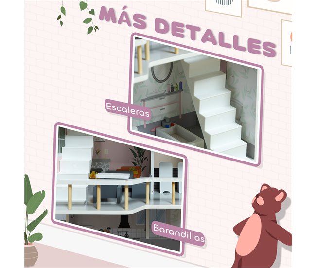 Casa de Bonecas MDF e Madeira de Pinho AIYAPLAY Cinza