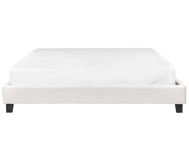 Beliani Cama com estrado Bouclé ROANNE 190x213 Creme