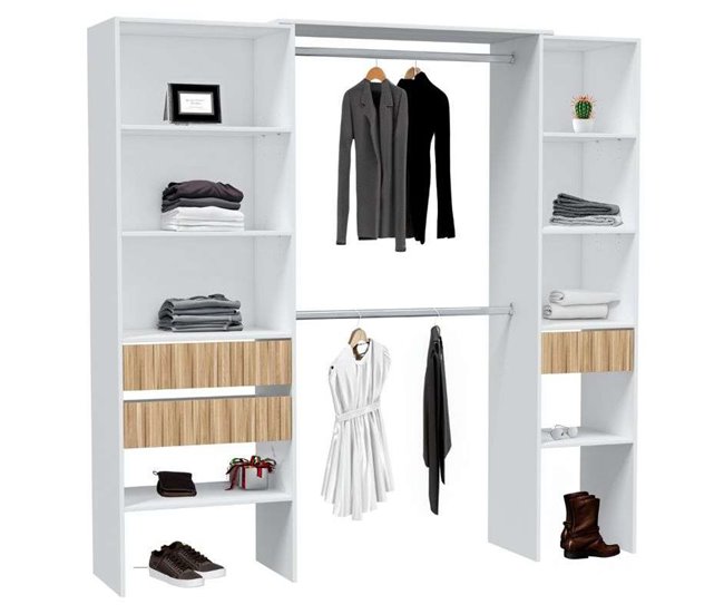 Pacote de móveis de quarto estilo nórdico Etnha em com cabeceira Branco/ Madeira