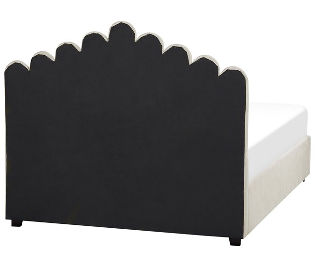 Beliani Cama com armazenamento Veludo VINCENNES 147x214 Branco/ Bege