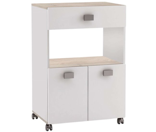 Armário auxiliar de cozinha com 2 portas e 1 gaveta Branco/ Madeira