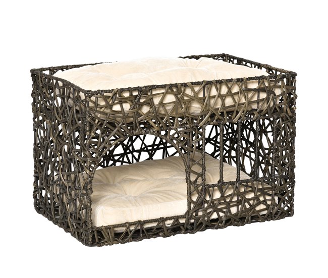 Cesta de Vime para Gatos Metal, Vime PE e Algodão PP PawHut Castanho