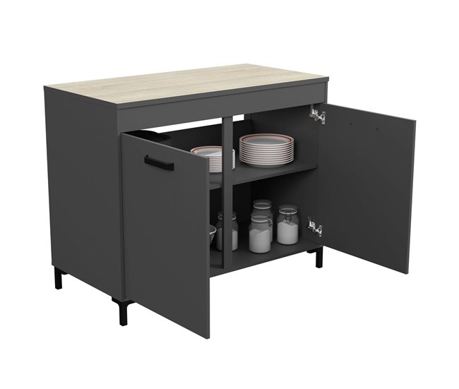 Módulo inferior de cozinha estilo moderno Smoke 118 Cinza/ Madeira