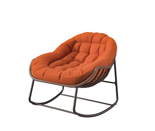 Cadeira de balanço de rattan para exterior, almofada Bege