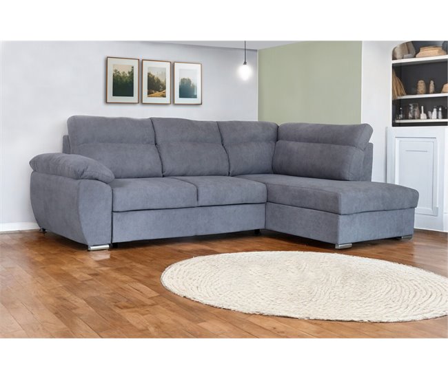 Sofá de canto KENDAL com cama e arca Cinza