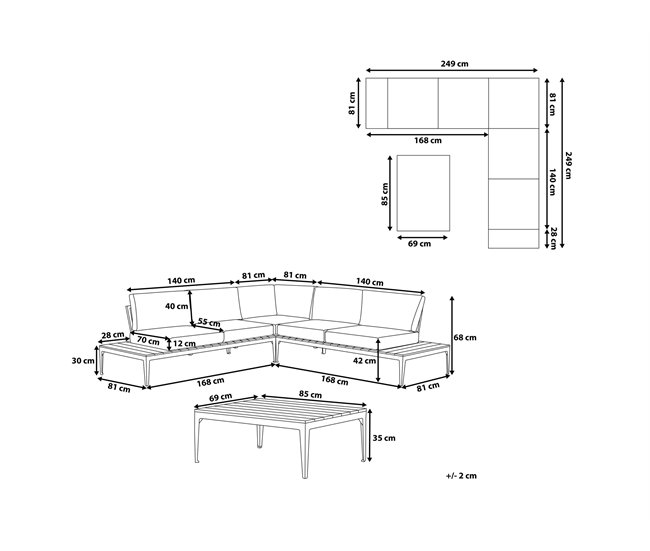 Beliani Conjunto lounge POSITANO Cinza Escuro