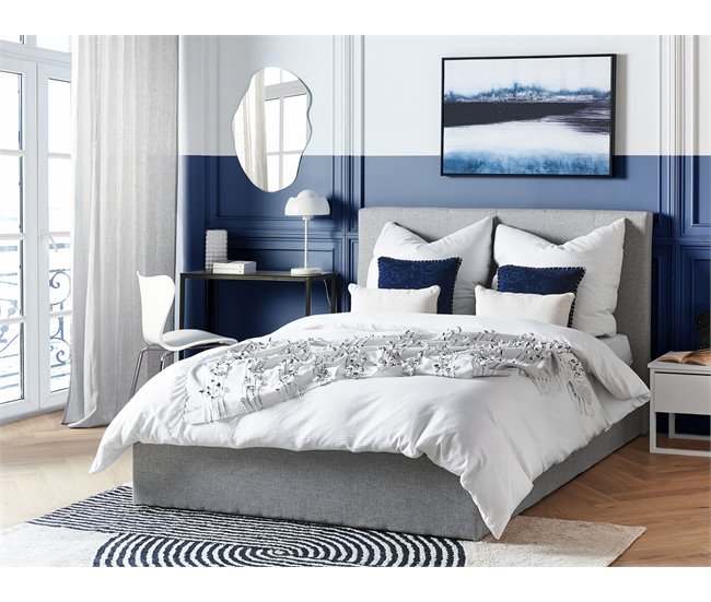Beliani Cama com armazenamento Poliéster LORIENT 157x216 Cinza Claro