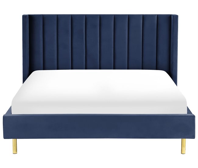 Beliani Cama com estrado Veludo VILLETTE 205x222 Azul Marino