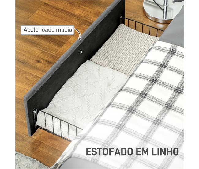 Estrutura Cama de Casal Poliéster e Placa Multicamada HOMCOM Cinza