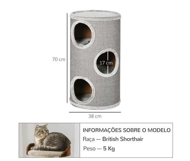 Arranhador em Forma de Cilindro Cinza