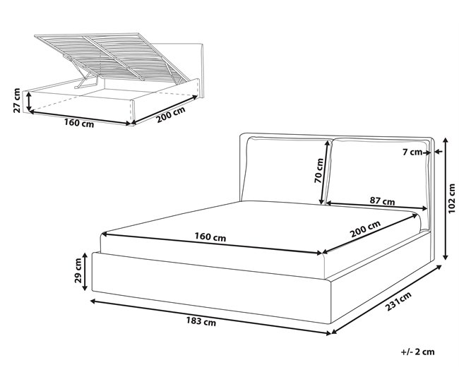 Beliani Cama com armazenamento Veludo BAJONNA 183x235 Bege