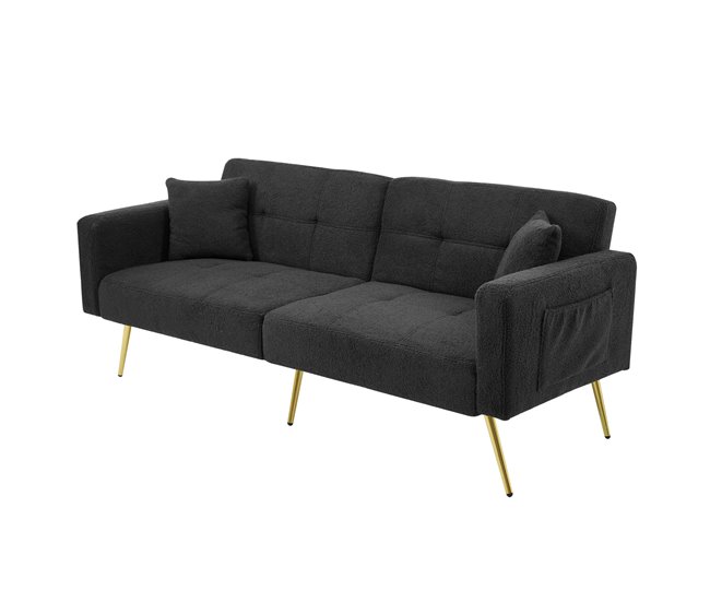 Sofá-cama conversível 3 lugares em lã cinza com pés metálicos dourados ridgeflow