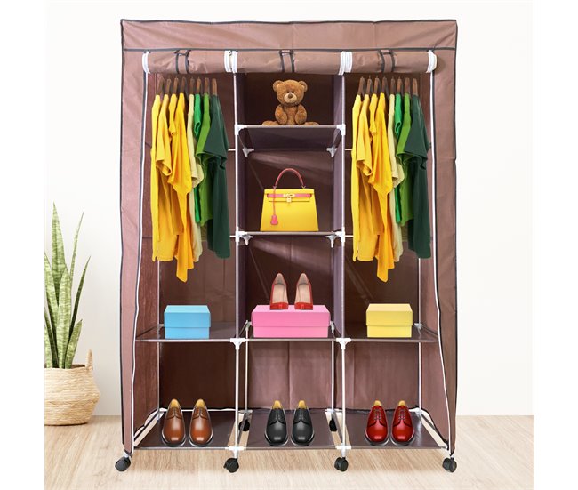 Armário de tecido com portas e rodas com zíper Nyana Home 125 Castanho