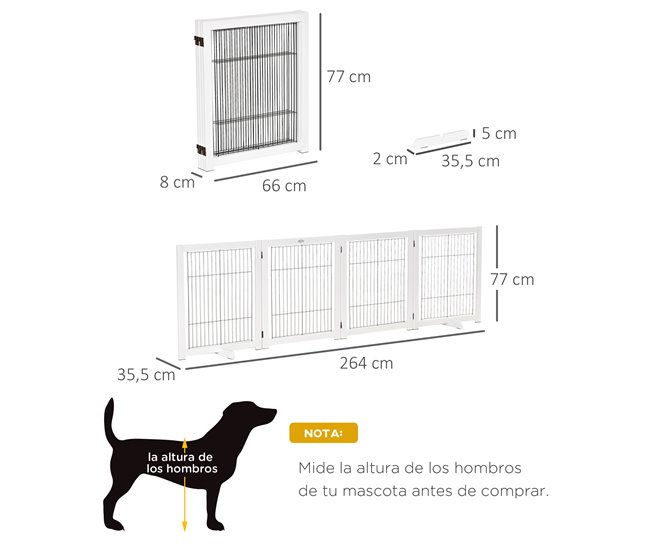 Barreira de Segurança para Cães Madeira de Pinho e Aço PawHut Branco