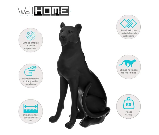 WELL HOME - Estatueta de Pantera de Resina Preto