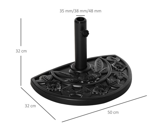 Base Chapéu de Sol Semicircular Aço, Cimento e HDPE Outsunny 50x32 Preto