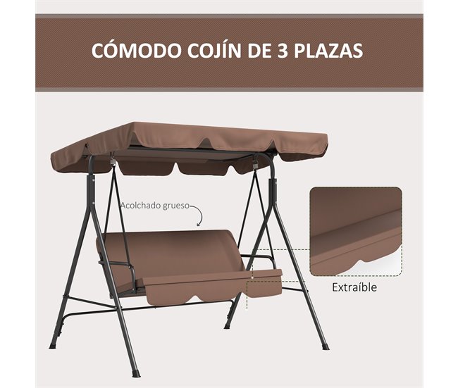 Baloiço de Jardim Tecido de poliéster e aço Outsunny Castanho