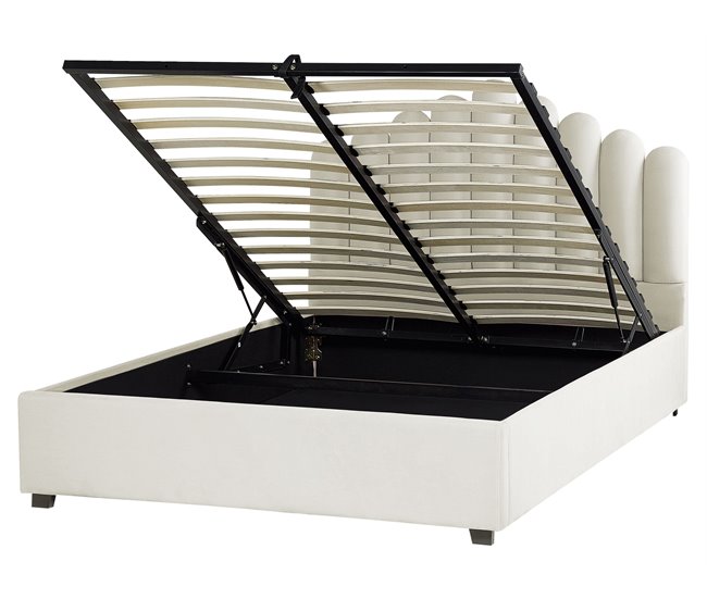 Beliani Cama com armazenamento Veludo VINCENNES 167x214 Branco/ Bege