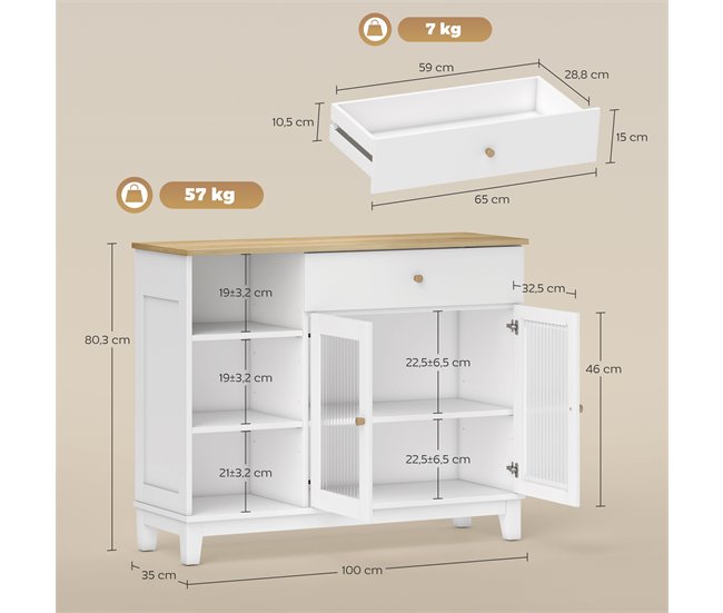 Aparador MDF e Vidro Temperado HOMCOM Branco