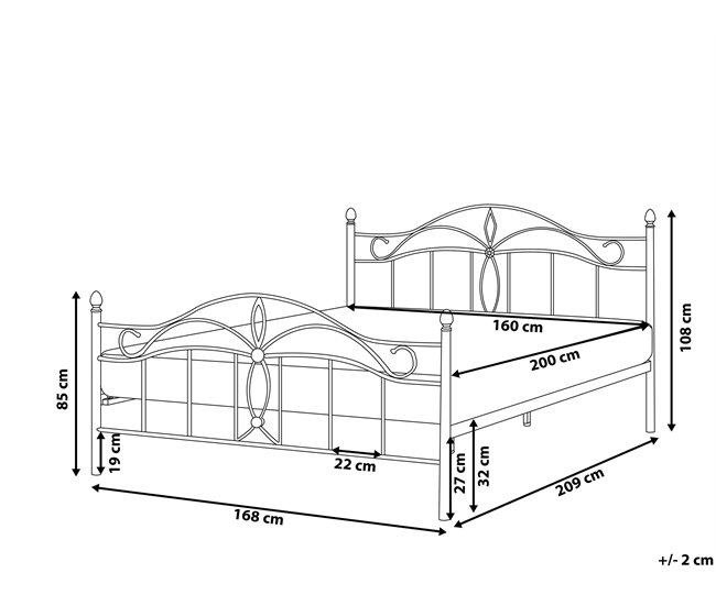 Beliani Cama com estrado Metal ANTLIA 168x209 Branco